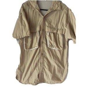 Vtg Tarponwear By Simms Short Sleeve Vented Nylon Fishing Shirt Beige Mens Med